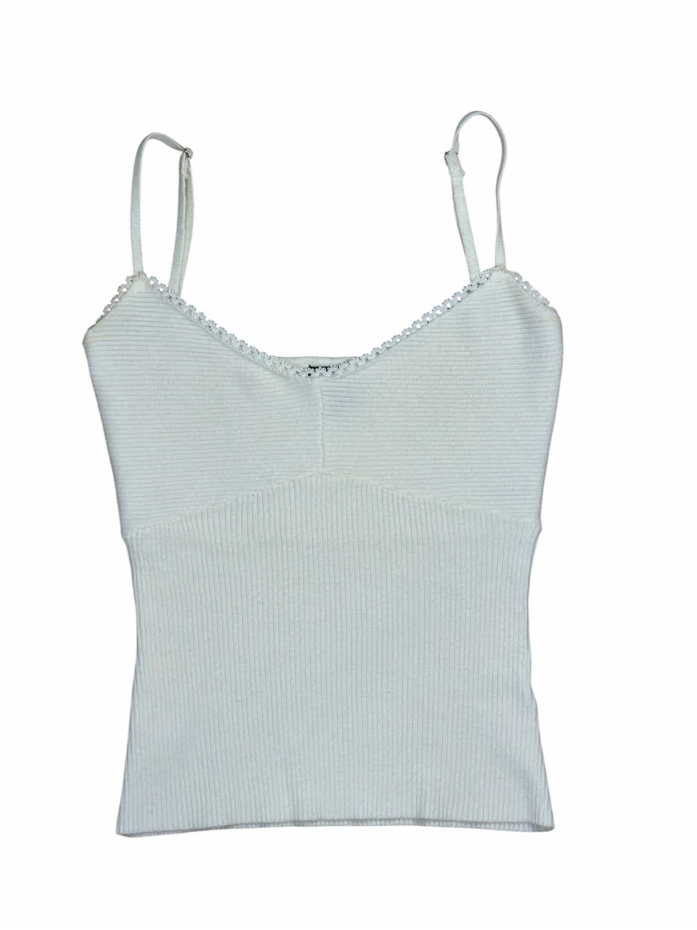 Beverly and Beck Ribbed Knit Spaghetti Strap Tank Top in White